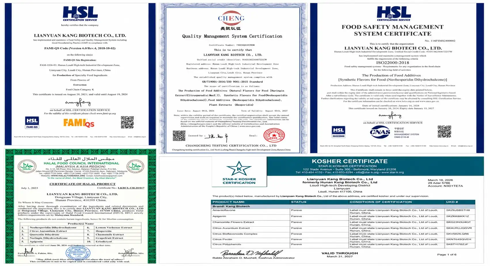 ISO 9001, ISO 22000, HACCP, Halal, Kosher, FAMI-QS ISO 9001, ISO 22000, HACCP, Halal, Kosher, FAMI-QS