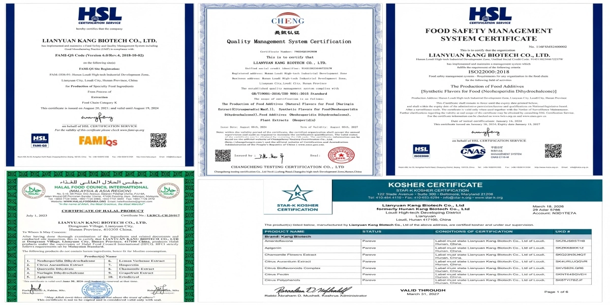 ISO 9001, ISO 22000, HACCP, Halal, Kosher, and FAMI-QS certifications